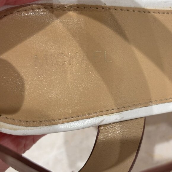Michael Kors White & Tan Leather Cork Wedge Sandals Size 8 - Picture 7 of 8